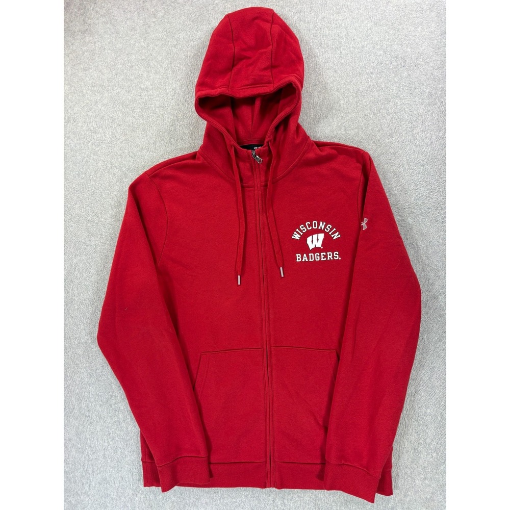 Wisconsin Badgers Under Armour Full Zip Hoodie Campus Jacket (Men's Medium) Red